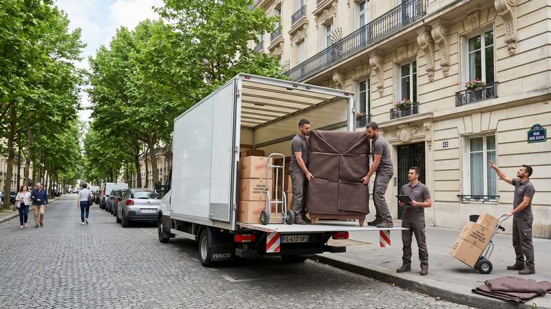 Déménageurs chargeant un camion à Boulogne-Billancourt