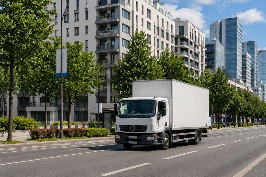 Camion de déménagement dans une avenue de l'ouest parisien